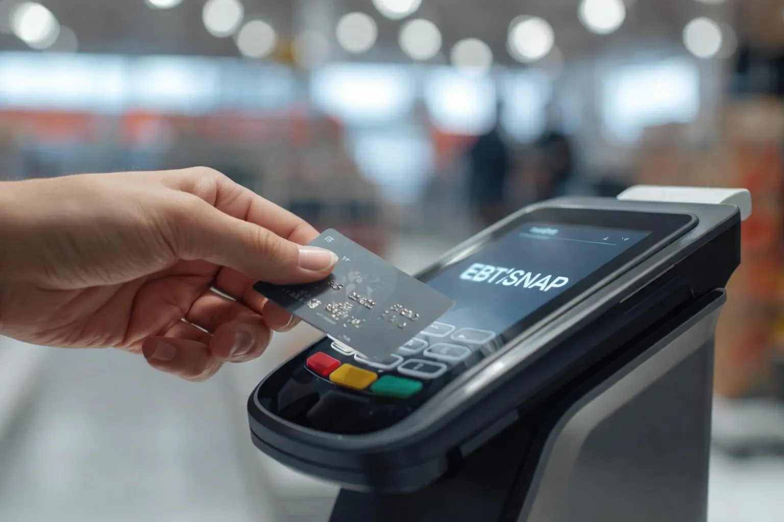 Supermarket POS Terminal taking card payments